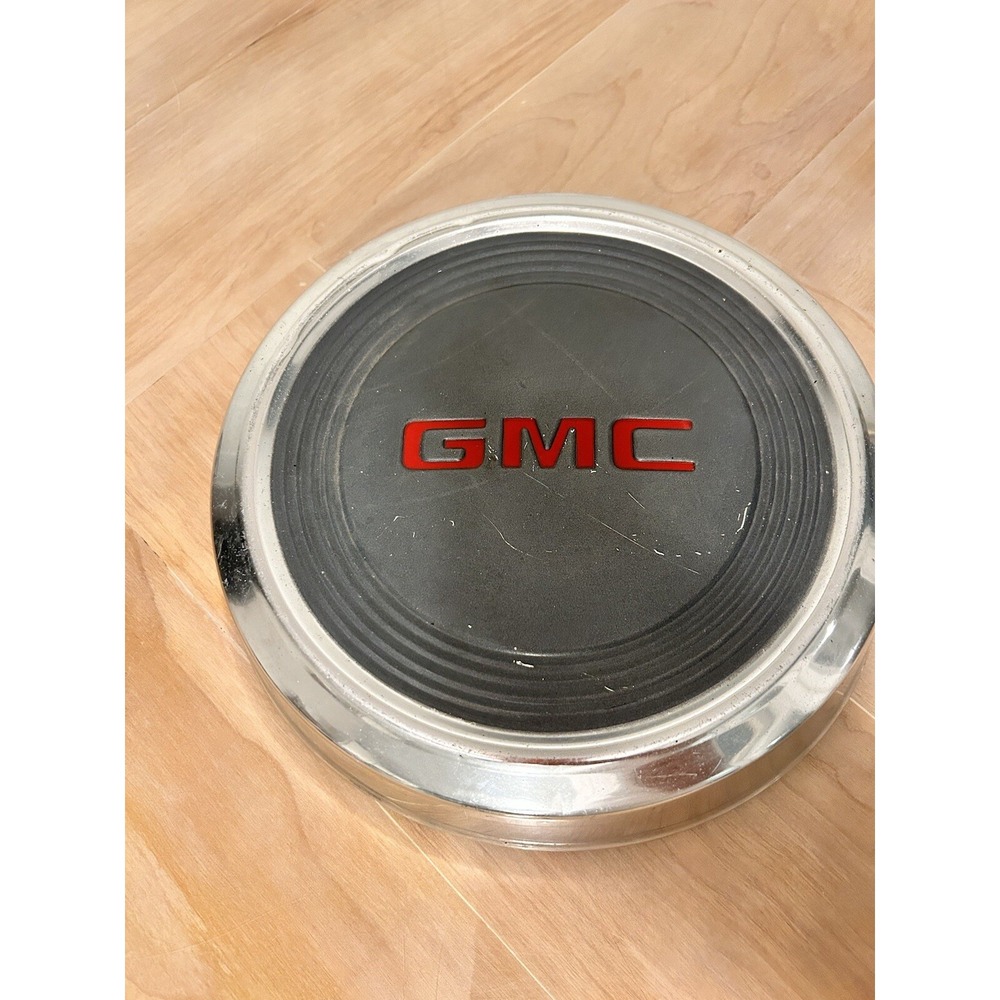 GMC Dog Dish Hubcap Pickup Truck Grey with Red Logo 10 5/8 Inch Vintage